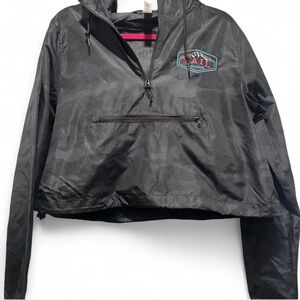 Black Camo Crop Windbreaker with Hood Jacket